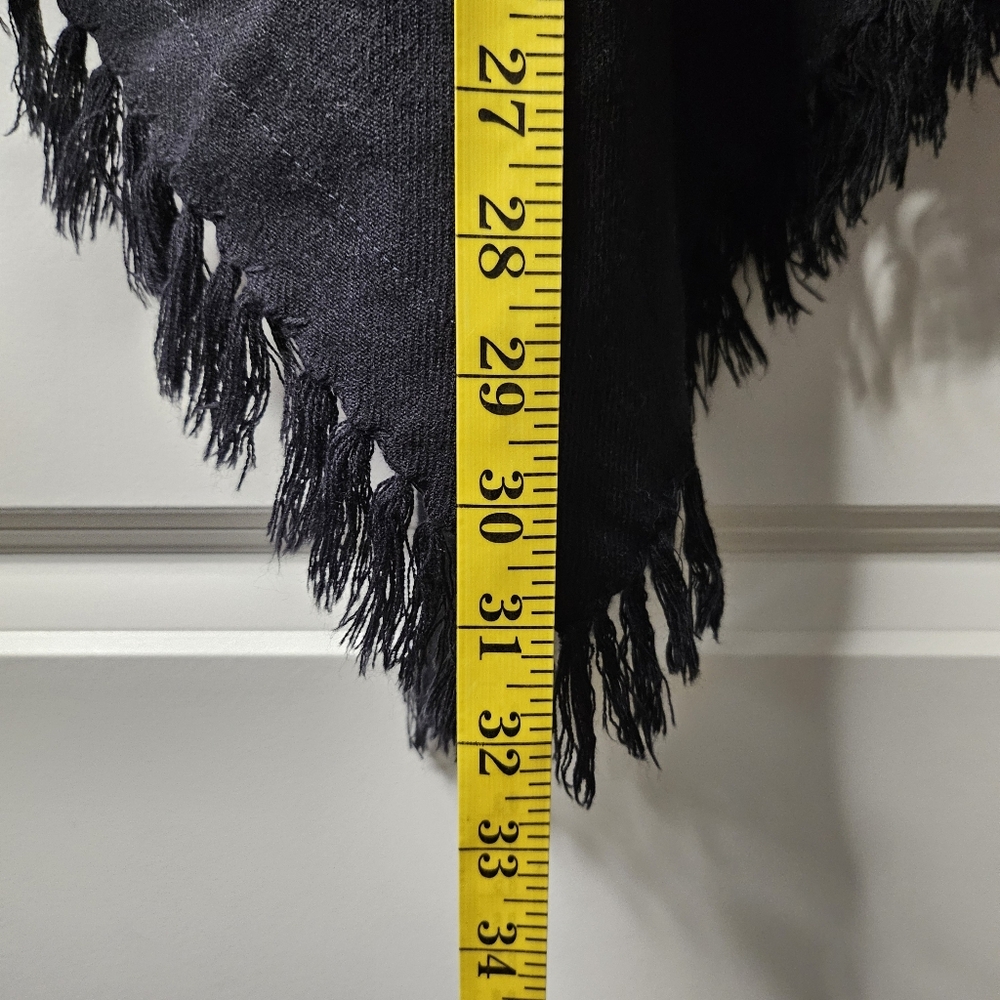 Embroidered Poncho Black Boho Fringe Hem Oversized Festival Top Bohemian Artsy - Picture 14 of 14